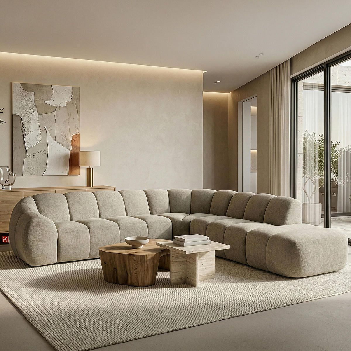 ECKSOFA RECHTS FLAVA, Sandfarben - Sandfarben, Holz/Holzwerkstoff (310/314cm) - KONSIMO®