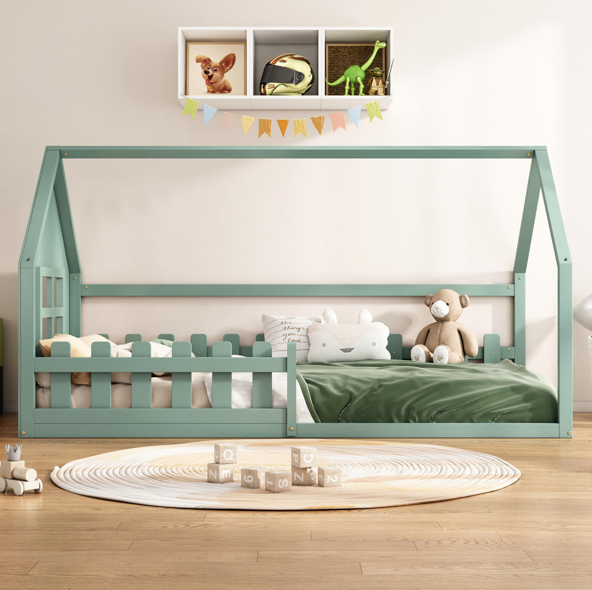 HAUSBETT 90/200 cm Grün aus Kiefer und MDF – Kinderbett im Hausdesign - Grün, Holz (90/200cm) - Flora Grace