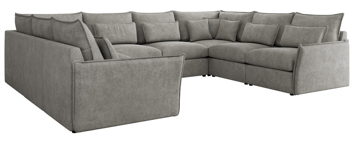 WOHNLANDSCHAFT VERSO U 8M Hellgrau Struktur - Hellgrau/Schwarz, Kunststoff/Textil (362/93/270cm) - MKS
