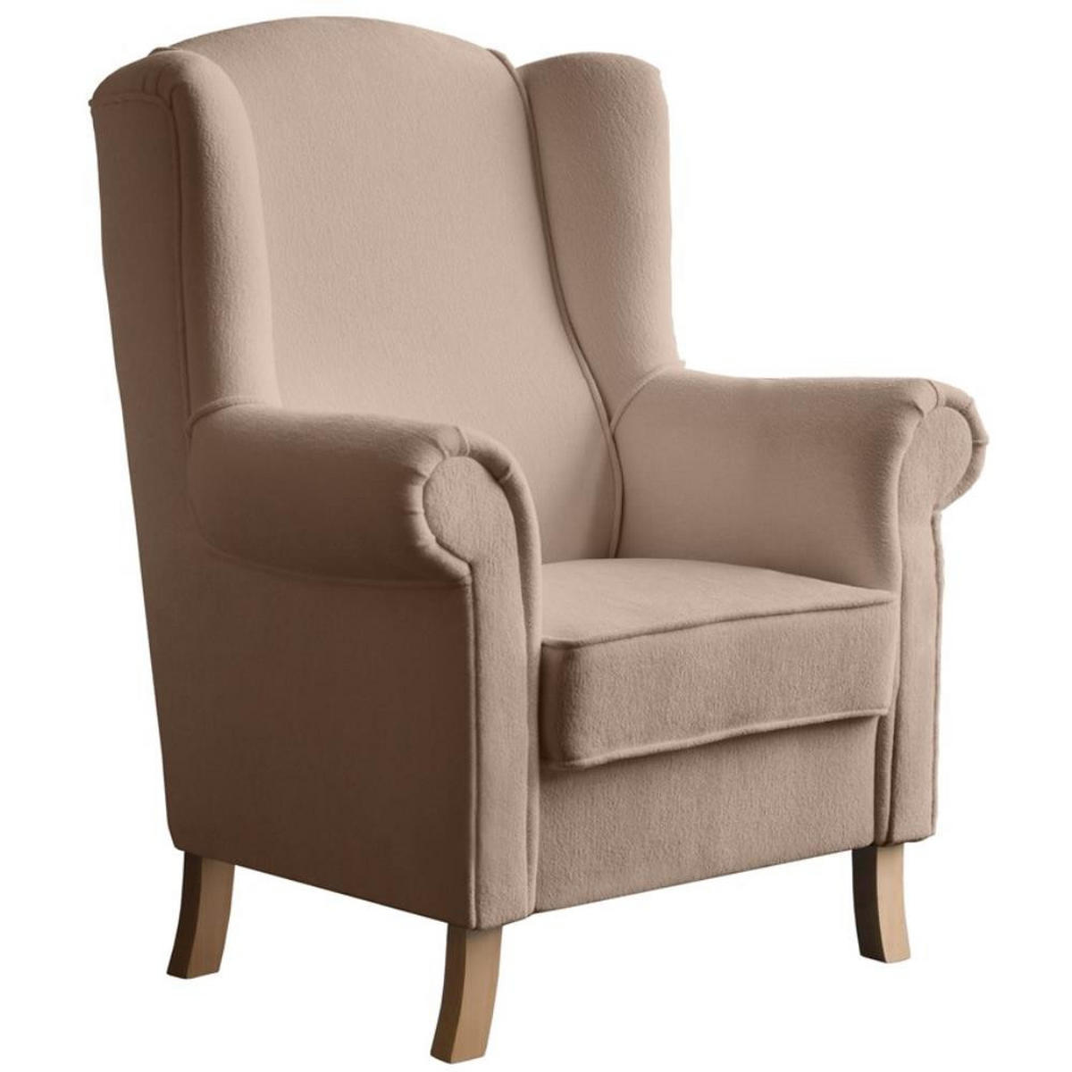 OHRENSESSEL Leonardo hellbraun boucle-stoff - Hellbraun, Holz/Textil (88/118/86cm) - Beautysofa