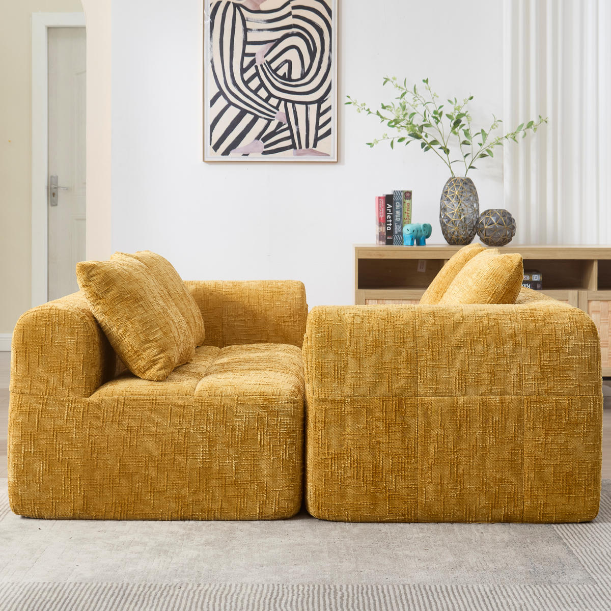 KAVČ 2-sedežni 158/90/60 cm Rumena - rumena, tekstil (90/60/158cm)