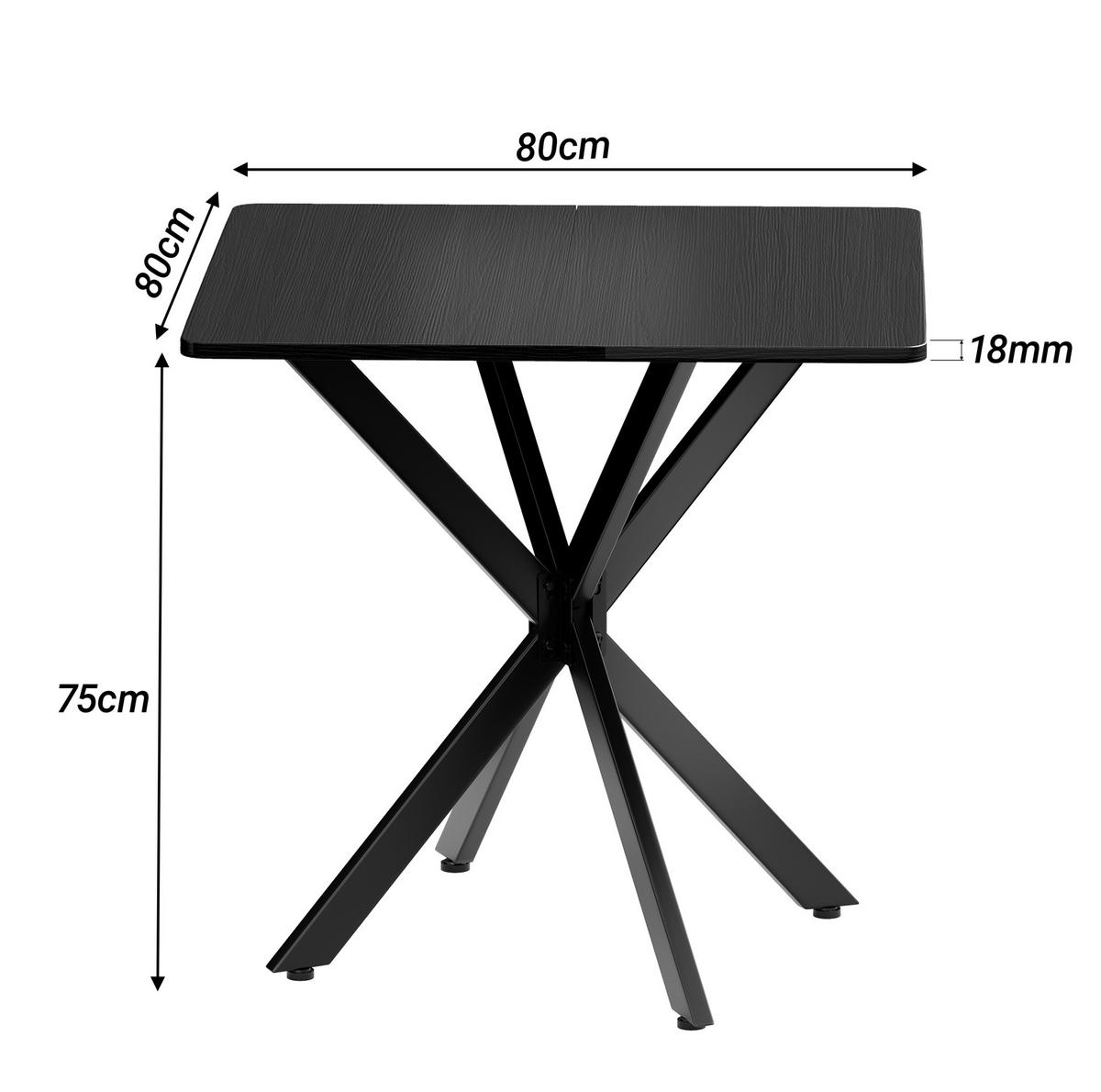 BEISTELLTISCH 80/80/75 cm mit X-Gestell und höhenverstellbaren Füßen, Schwarz - Schwarz, Holzwerkstoff (80/80/75cm) - Redom