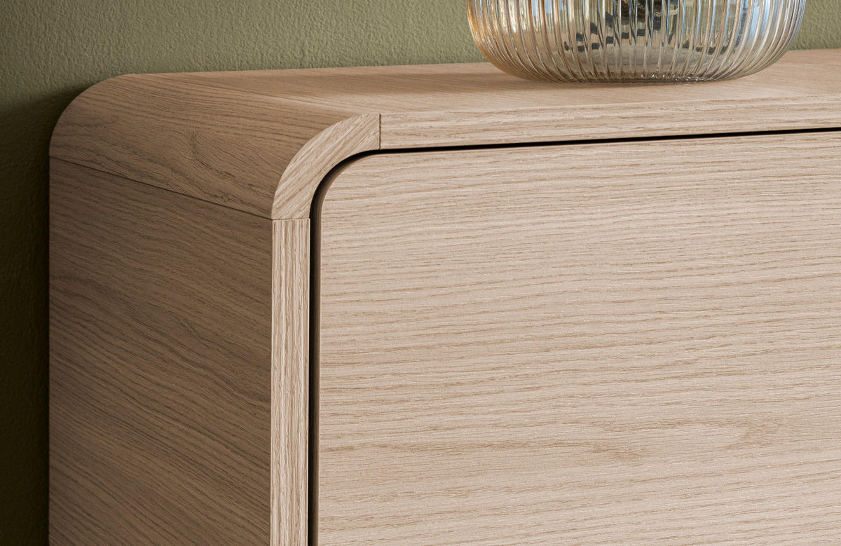 VITRINE Eiche natur skandinavisch 90 cm, Highboard mit Push-to-Open - Eichefarben, Glas/Holz (90/130/39cm) - Furn.Design