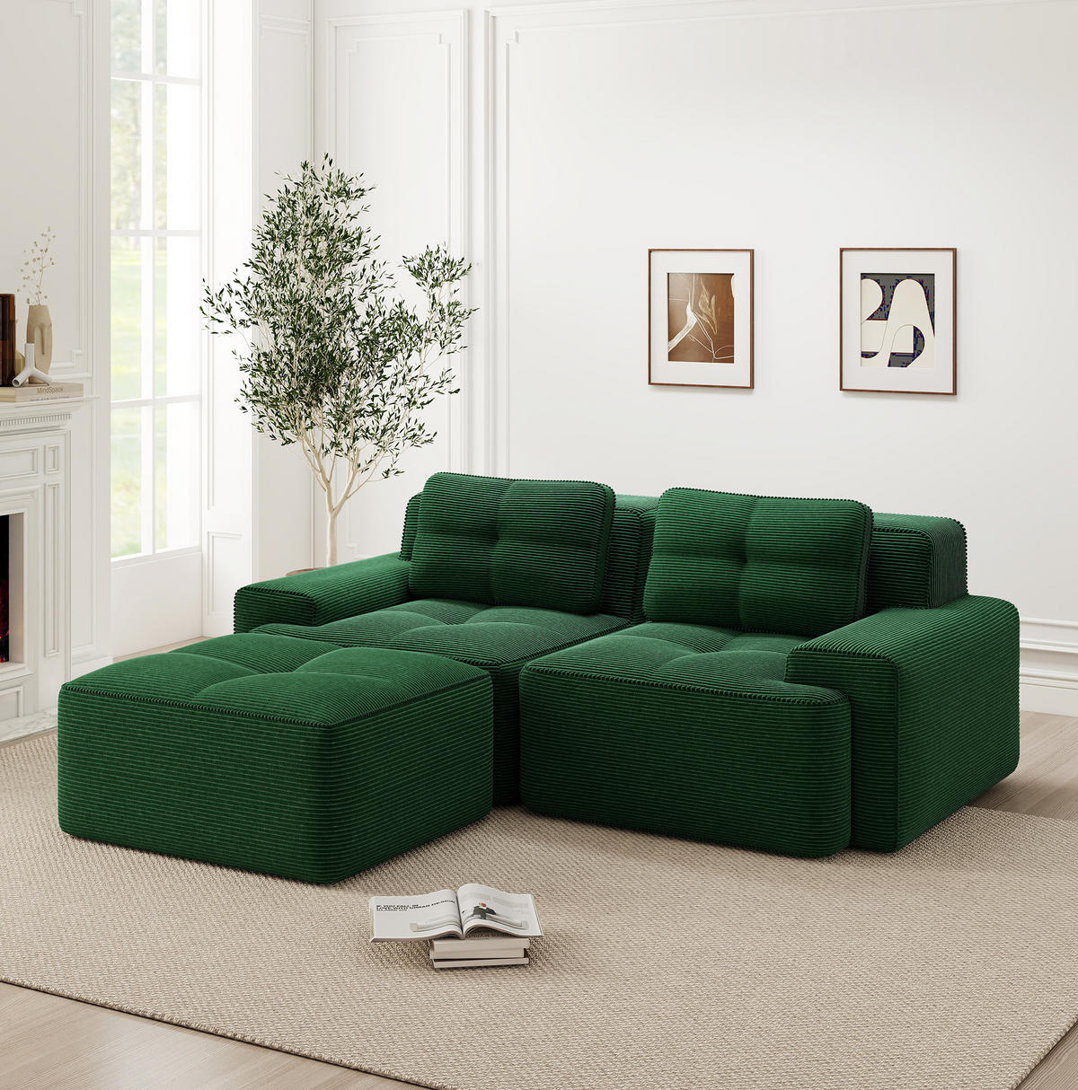 SOFA modular mit Tiefsitz Cord Green - Grün, Kunststoff (177/204cm) - Meubliv