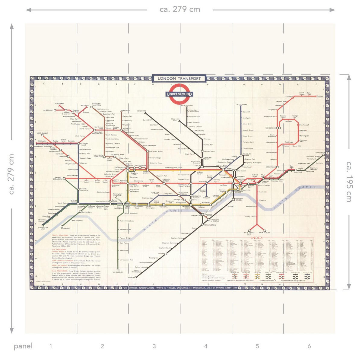 FOTOTAPETE Londoner U-Bahn-Karte 279 x 279 cm - Braun, Papier (279/279cm) - ESTAhome