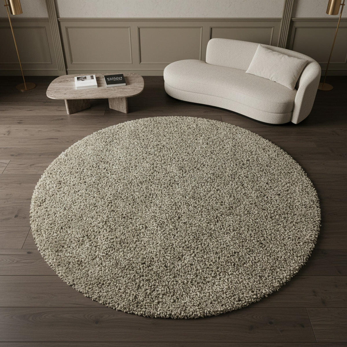 TEPPICH Hochflor Shaggy Uni-Look Polypropylen Wohnzimmer Natur Rund 80x80 - Beige, Textil (80/80cm) - KADIMA DESIGN