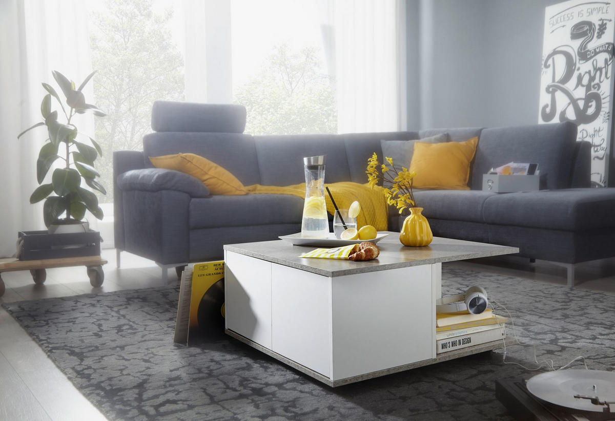 COUCHTISCH mit Rollen, Melaminharzbeschichtung und 2 Schubladen, Grau 70x70x36 cm - Grau, Holz (70/70/36cm) - KADIMA DESIGN
