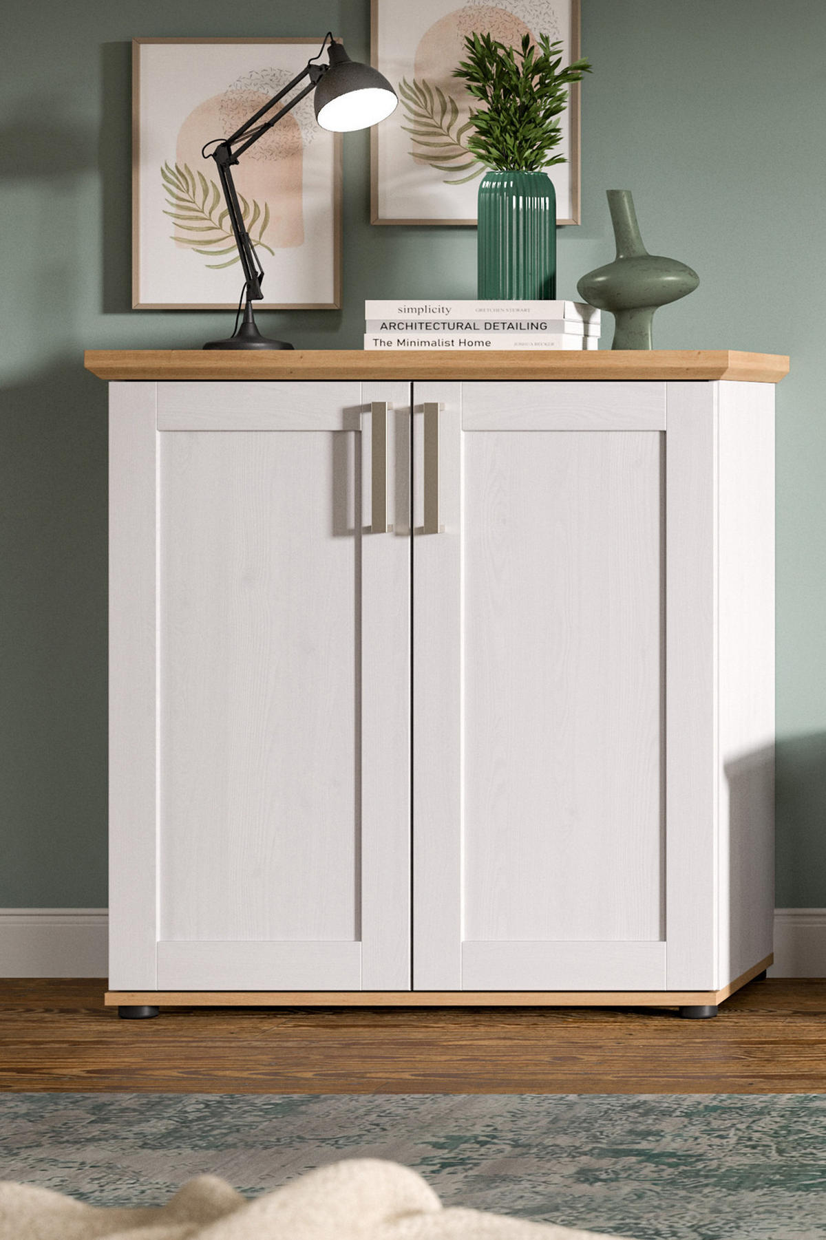 KOMMODE weiß Lärche, Eiche Artisan 84 cm, Highboard Landhaus Stil - Silberfarben/Schwarz, Holzwerkstoff/Kunststoff (84/88/37cm) - Inn.Furn