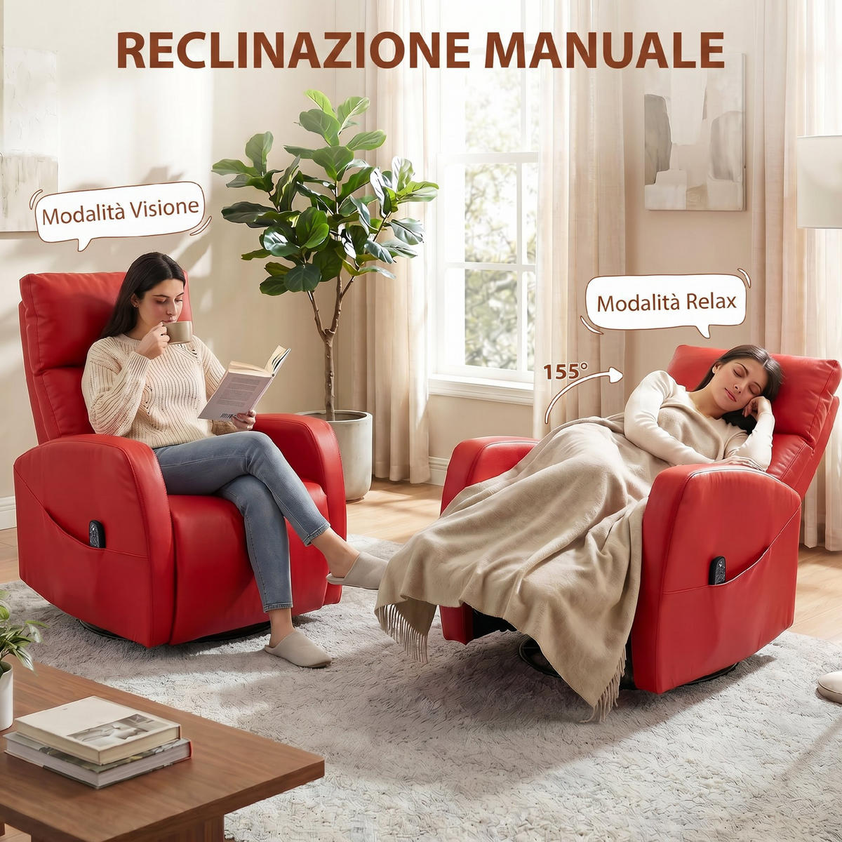 MASSAGESESSEL,LIEGEFUNKTION PU-Leder beheizte Fußstütze Fernbedienung,rot - Rot, Leder (73.5/86/97cm) - Vallsero