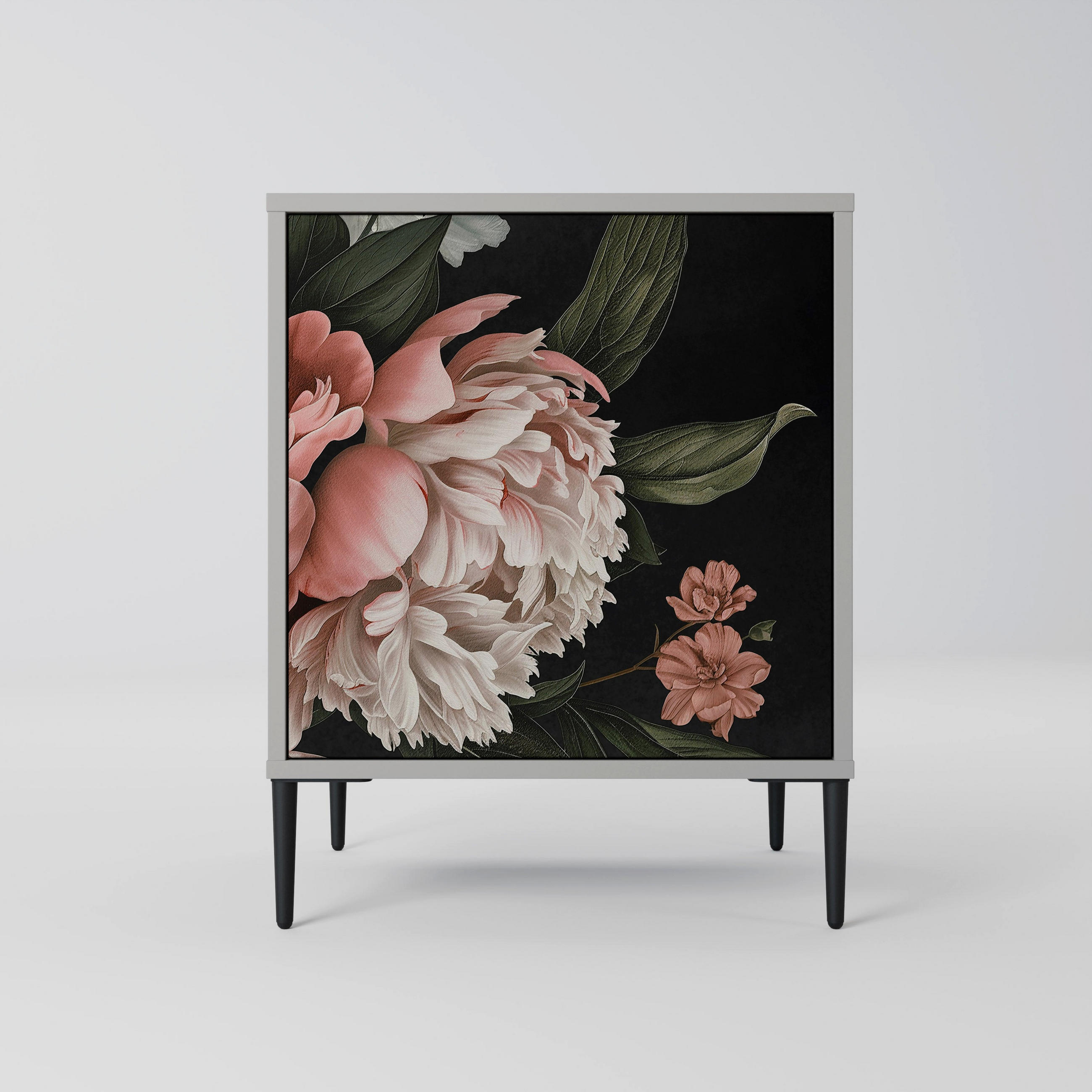 SIDEBOARD LUSH ELEGANCE, Grau, 57,5x42x72,5 cm, Schwarze Metallfüße - Multicolor/Schwarz, Holzwerkstoff/Metall (57.5/72.5/42cm) - SpaceRebels