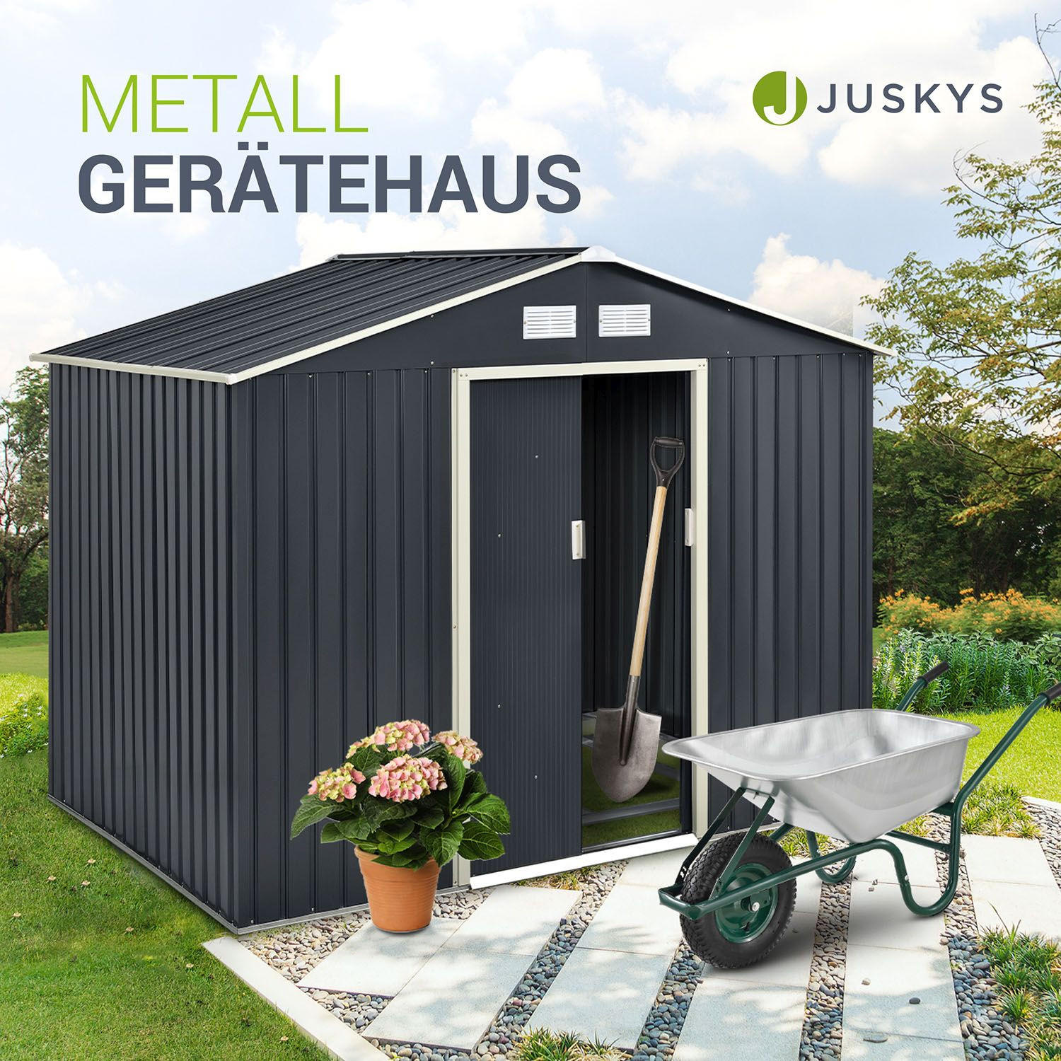 GERÄTESCHUPPEN XL Anthrazit - Anthrazit, Metall (277/192/181cm) - Juskys