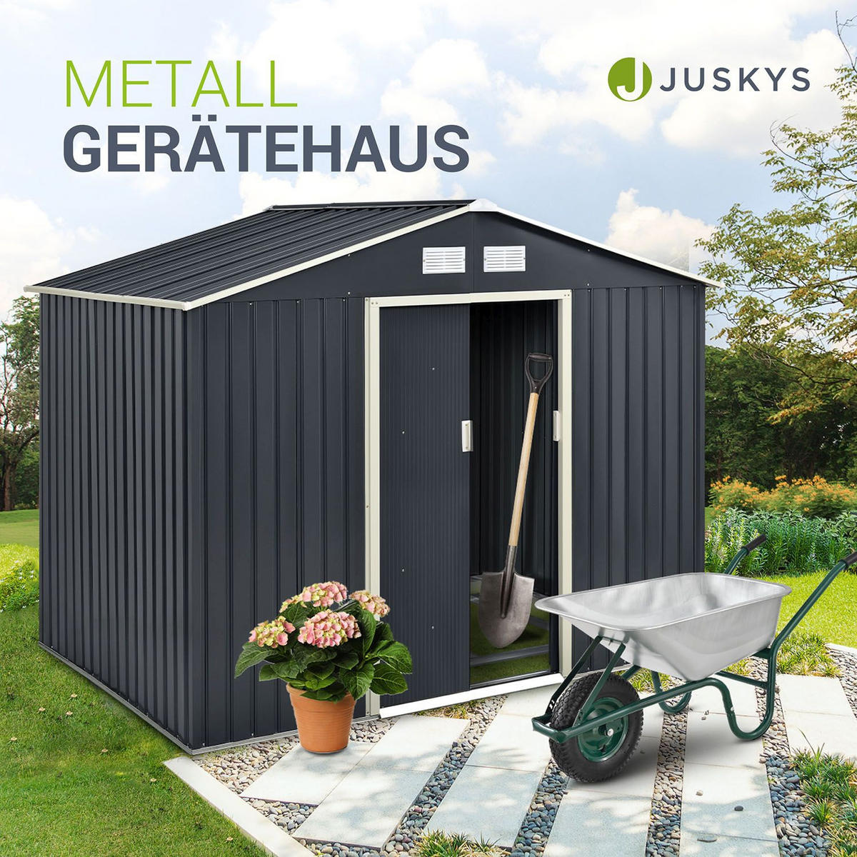 GERÄTESCHUPPEN XL Anthrazit - Anthrazit, Metall (277/192/181cm) - Juskys
