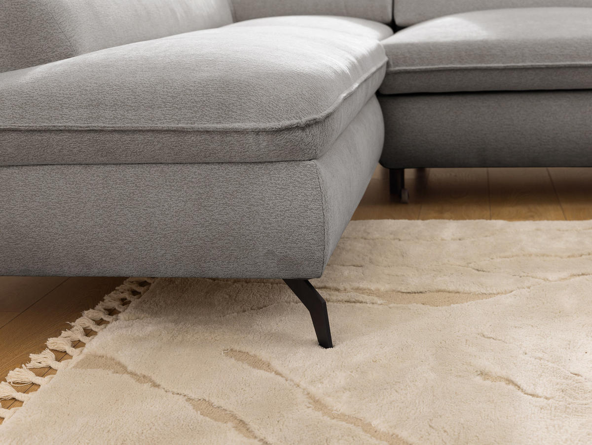 ECKSOFA mit Schlaffunktion und Bettkasten Bonnie aus Hellgrau Chenille-Stoff mit verstellbaren Kopfstützen und Armlehne - Ottomane links - Hellgrau/Schwarz, Holz/Textil (275/210cm) - S-Style Möbel