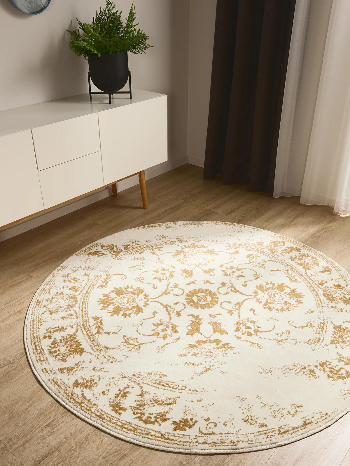 VINTAGE-TEPPICH Suki ø 160 cm rund - Gelb/Creme, Kunststoff (160/160cm) - benuta