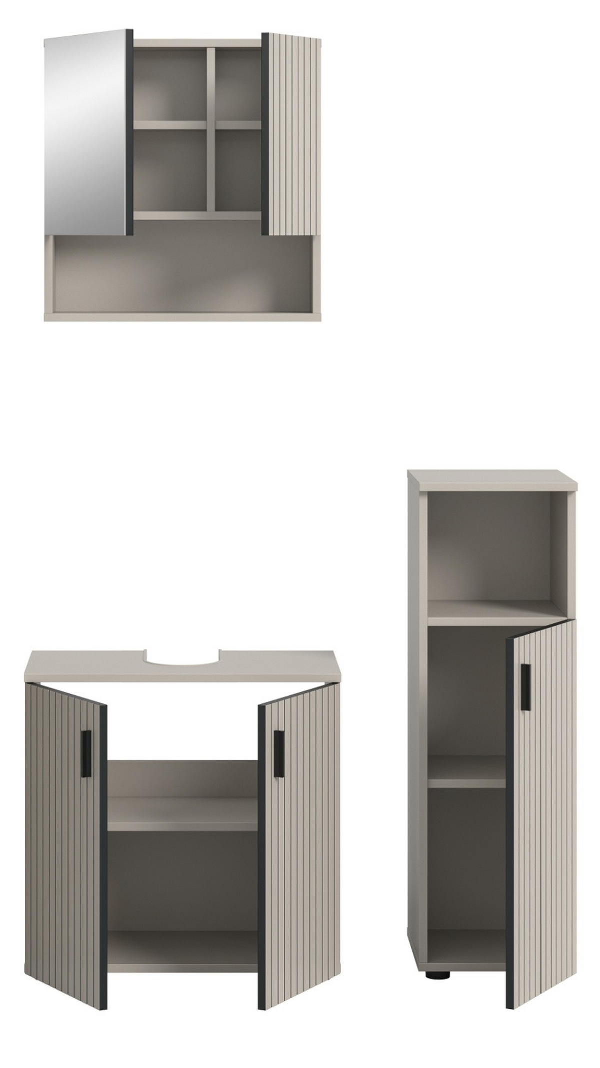 BADMÖBEL-SET Kaschmir 3-teilig 105 cm, Badkombination in modernem Design - Kaschmir/Schwarz, Glas/Holzwerkstoff (105/180/30cm) - Inn.Furn