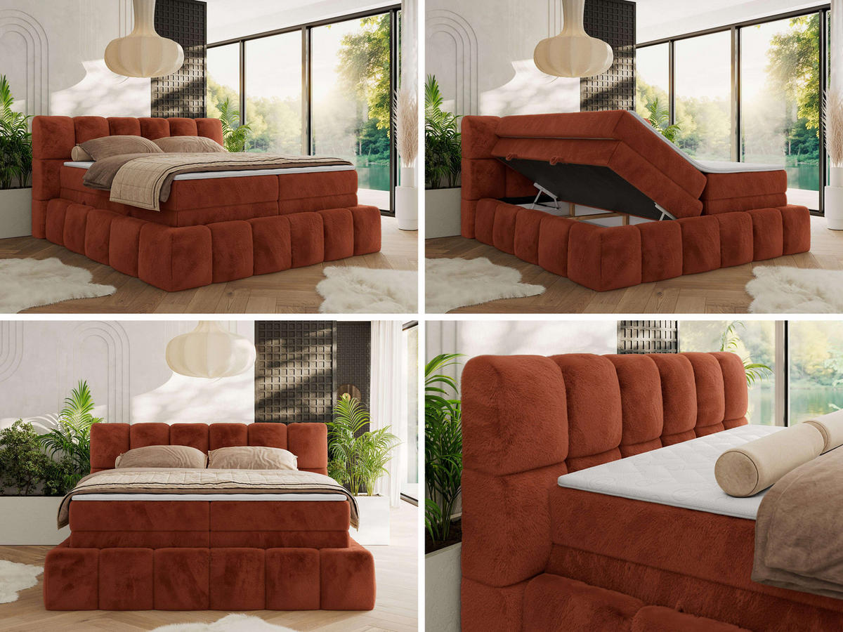 BOXSPRINGBETT NIRA KING 120/200 Orange Plüsch - H3 - Orange, Holz/Textil (120/200cm) - MKS