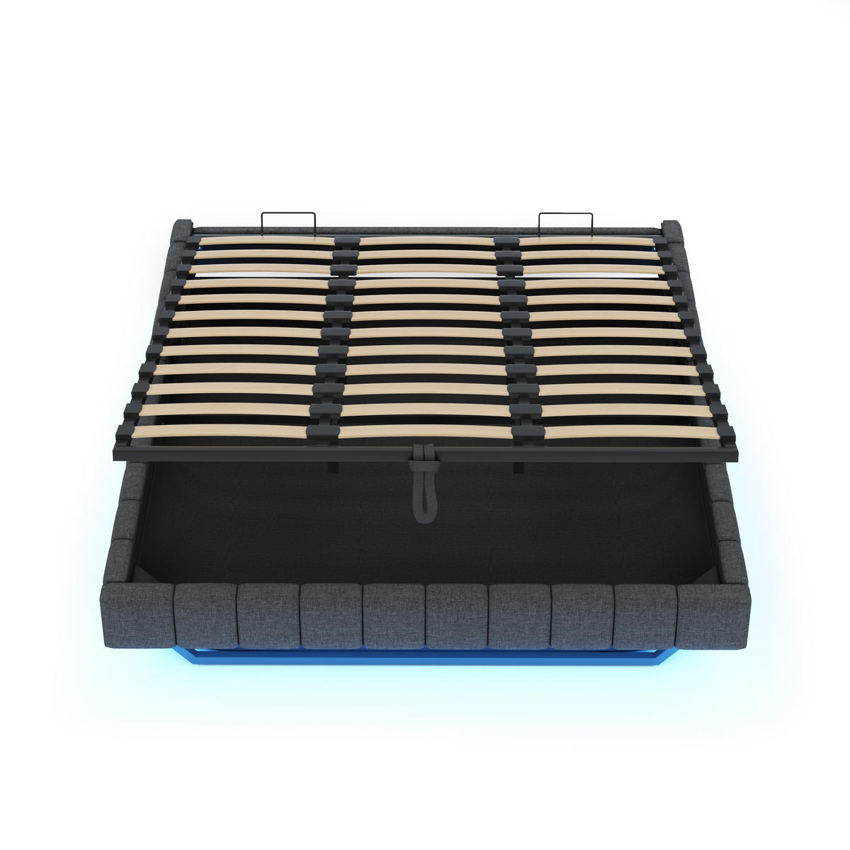 POLSTERBETT 180/200 cm Grau mit Stauraum und LED-Beleuchtung aus Leinen - Grau, Textil (180/200cm) - OKWISH