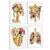 POSTER Set aus 4 Anatomie Mensch Drucke und Wandbilder mit Schädel Skelett Herz und Goldene Lungen Medizinische Wanddekoration Größe Weißer Rahmen A4 - Weiß, Papier (21/29.7/3cm) - Nacnic