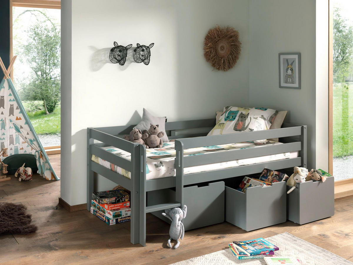 KOJENBETT Karolina 208x83x105 aus Massivholz in Grau - Anthrazit, Holz (90/200cm) - 58aufmkessel
