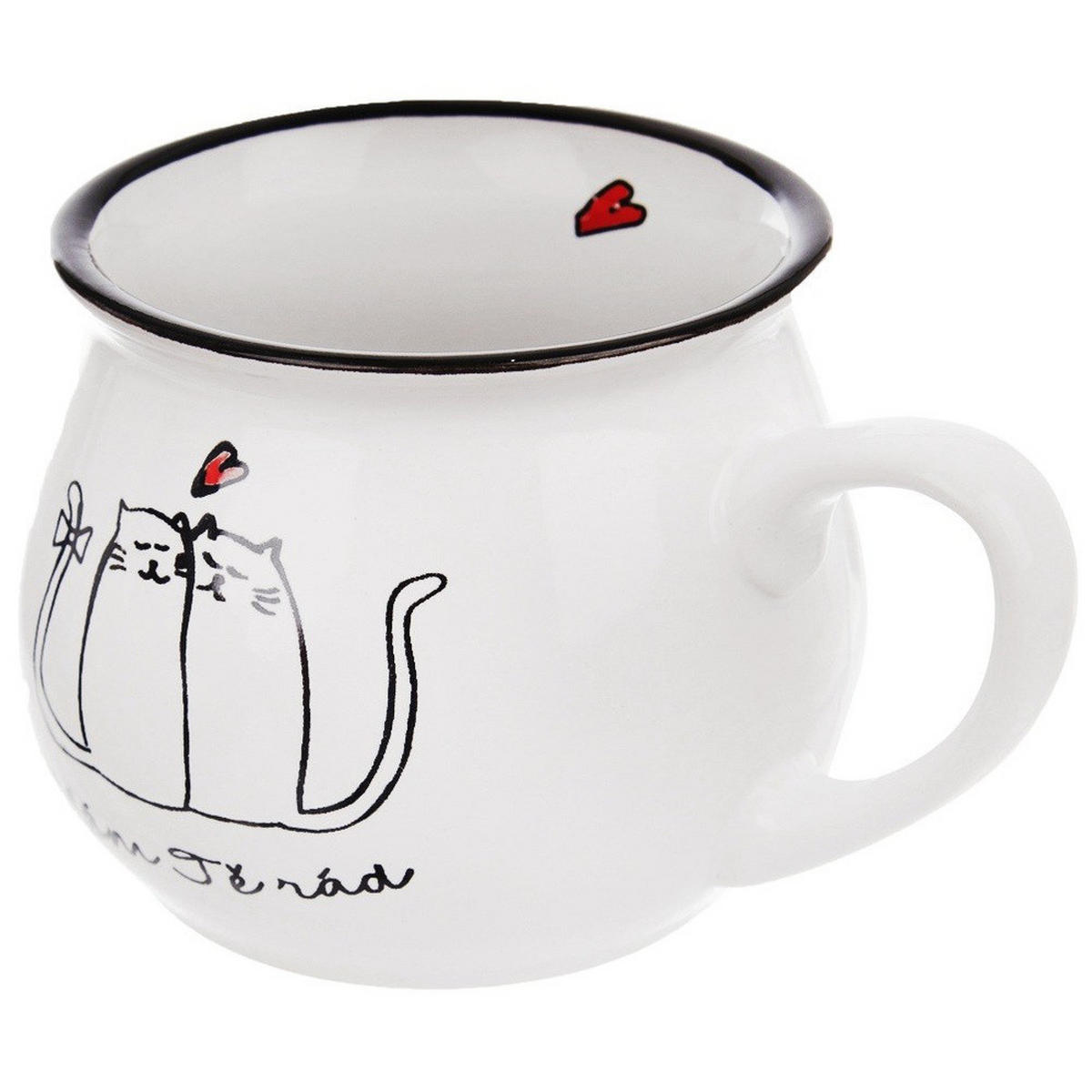 KERAMIKBECHER-SET KATZEN, Keramik, weiß, 2 Stk., 300 ml - Pink, Keramik (0.3L) - Orion 
