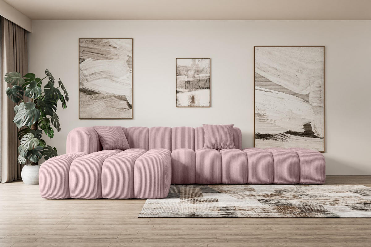 ECKSOFA Ottomane Links OLEA-L2 - 289x176x71 cm Rosa Cord - Schwarz/Rosa, Holzwerkstoff/Kunststoff (176/289cm) - ALTDECOR