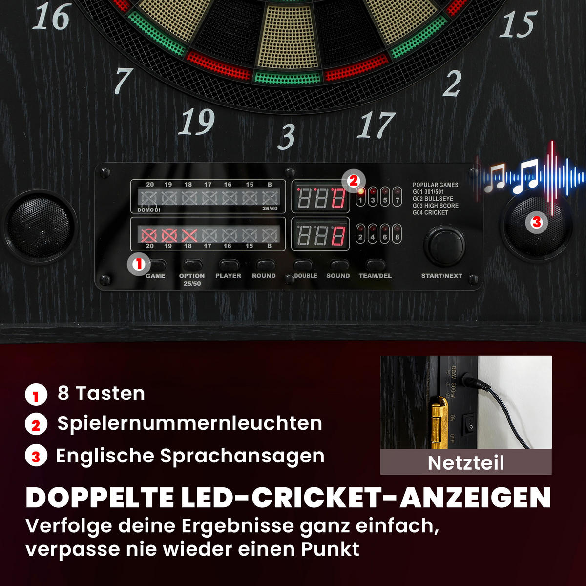 DARTSCHEIBE DE-10905 Holzoptik - Schwarz, Holzwerkstoff (65.5/96cm) - ComfortXL
