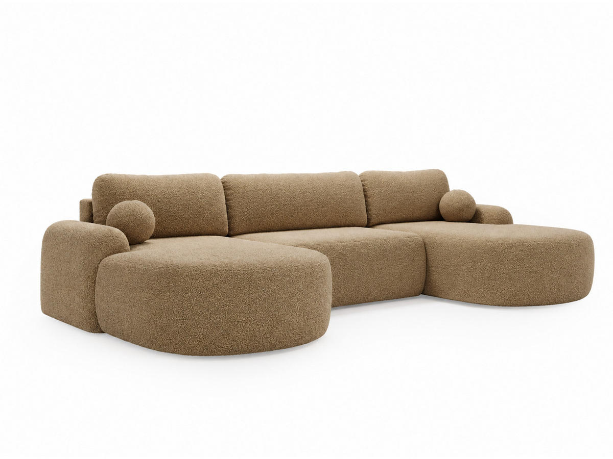 ECKSOFA Aurio U Bouclé-Stoff Hellbraun - Hellbraun/Schwarz, Kunststoff/Textil (347/177cm) - Graingold