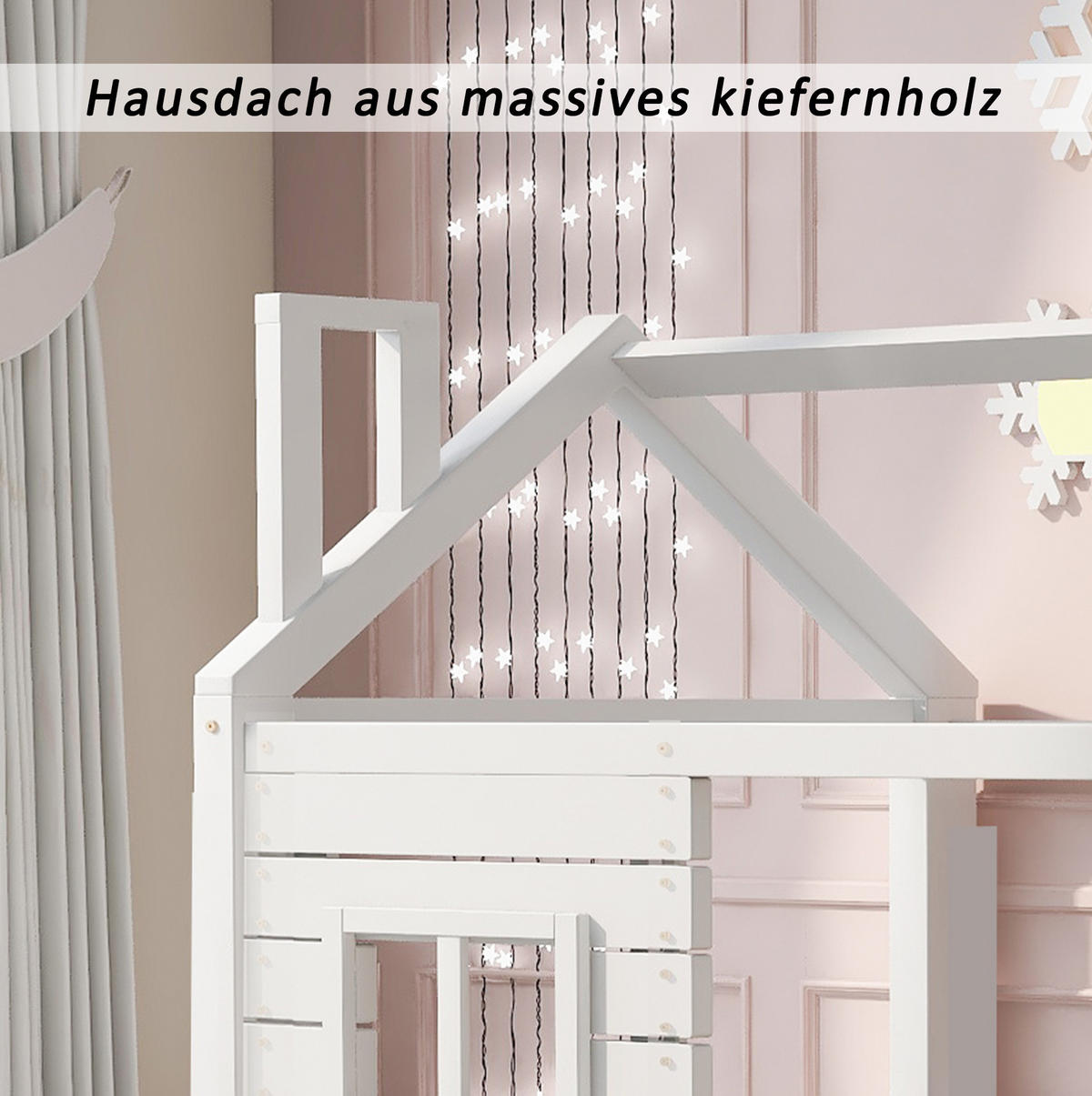 KINDERBETT 90/200 cm Weiß aus Kiefer massiv mit Bettkästen und Fensterdesign - Weiß, Holzwerkstoff (90/200cm) - Flora Grace