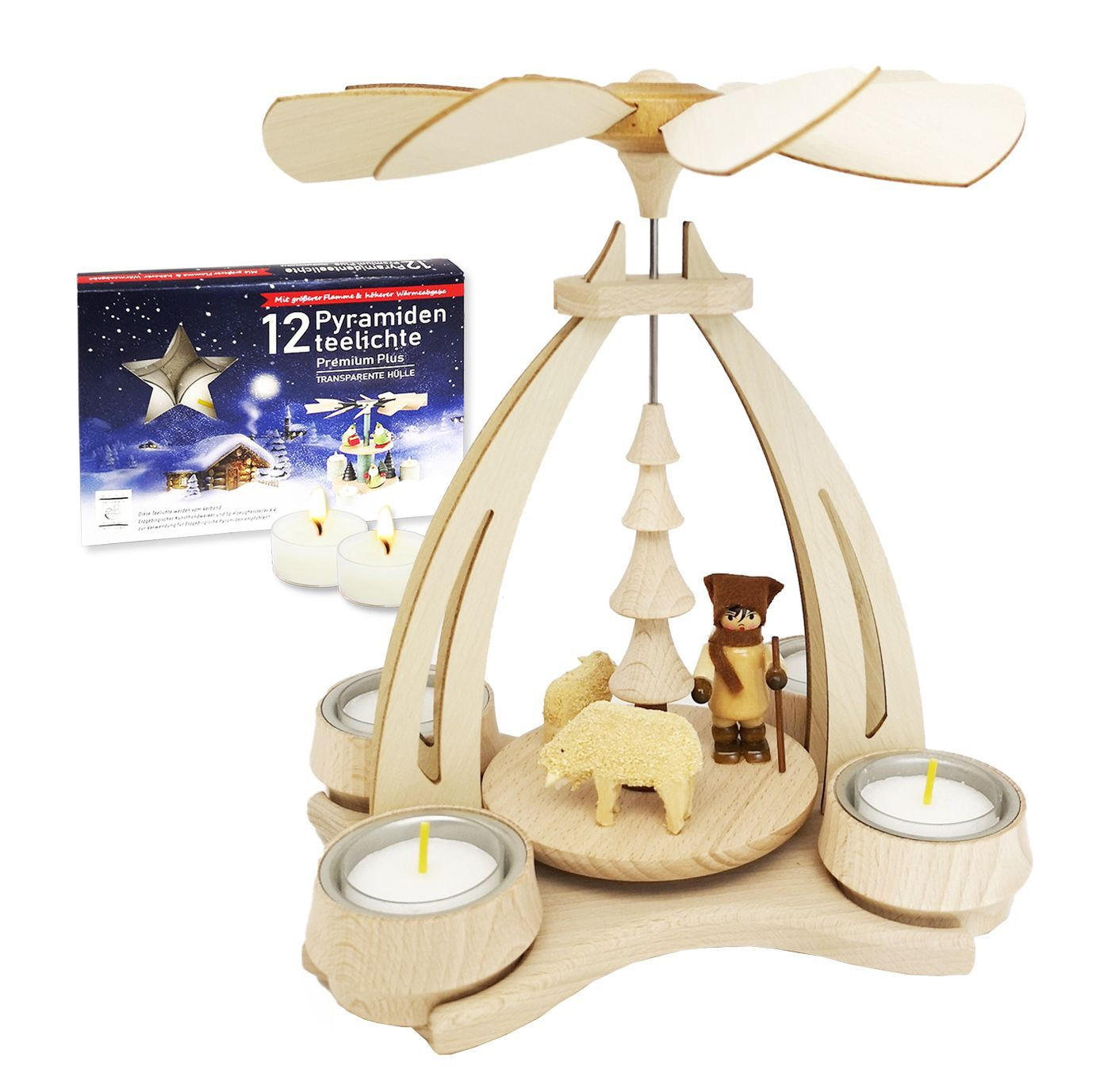 TISCH-PYRAMIDE Schafe Schäfer 14/18/24 cm - Multicolor, Holz (0.1/24/0.1cm) - Dekoteam24