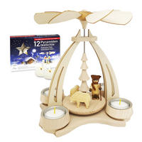 TISCH-PYRAMIDE Schafe Schäfer 14/18/24 cm - Multicolor, Holz (0.1/24/0.1cm) - Dekoteam24