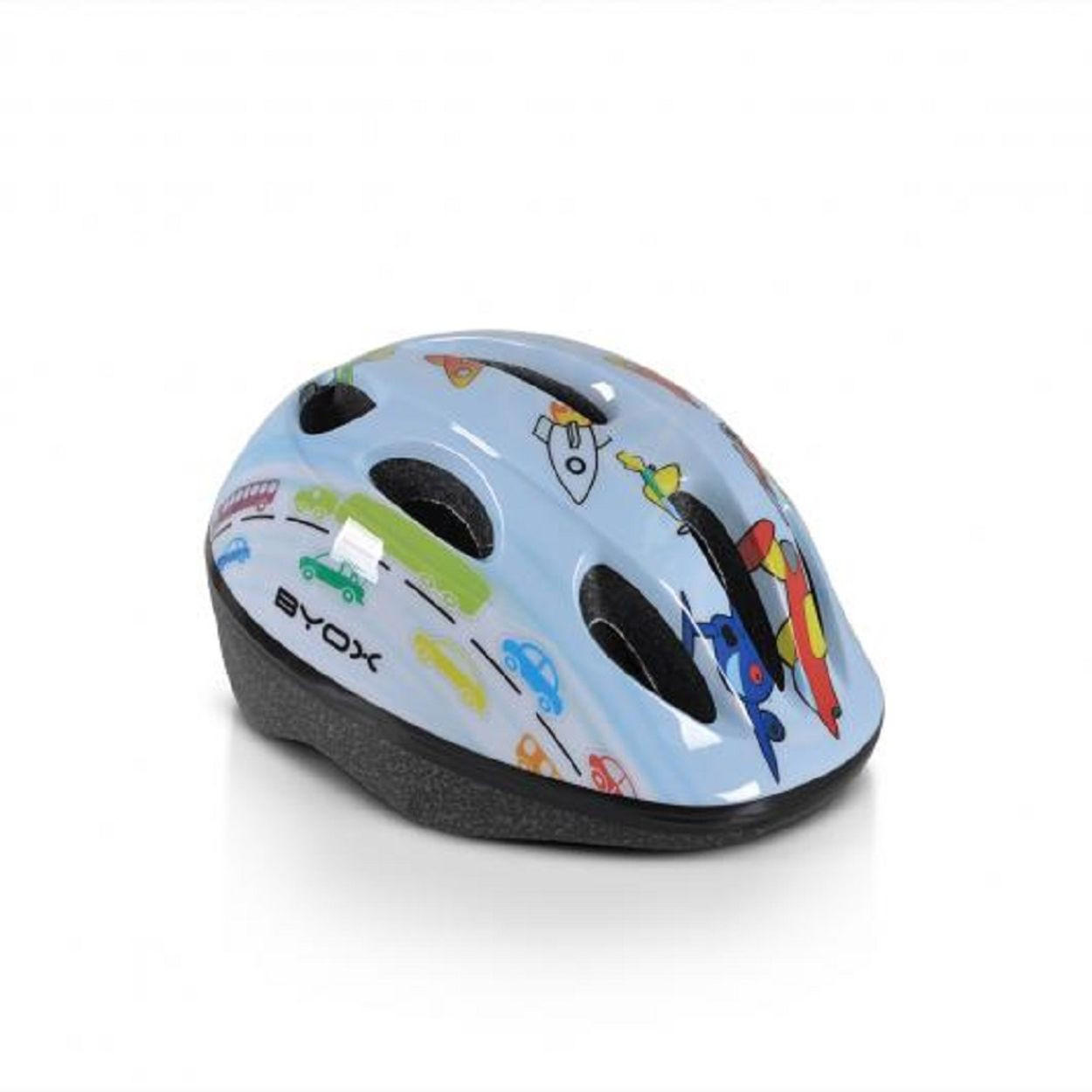 KINDERHELM Y03 hellblau Größe S 48-54 cm, LED-Beleuchtung, 8 Löcher, EPS und PVC-Schale - Blau, Kunststoff (20/27cm)