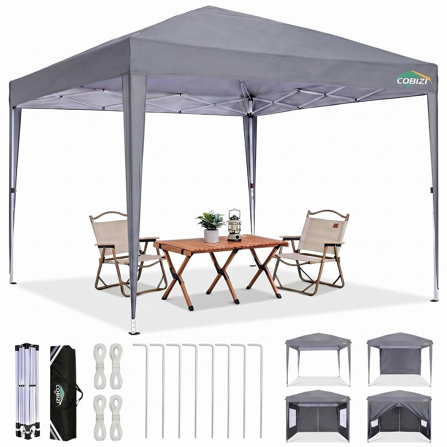 FALTPAVILLON 3x3m mit 4 Seitenwänden, wasserdicht und winterfest in grau - Grau, Textil (300/260/300cm)
