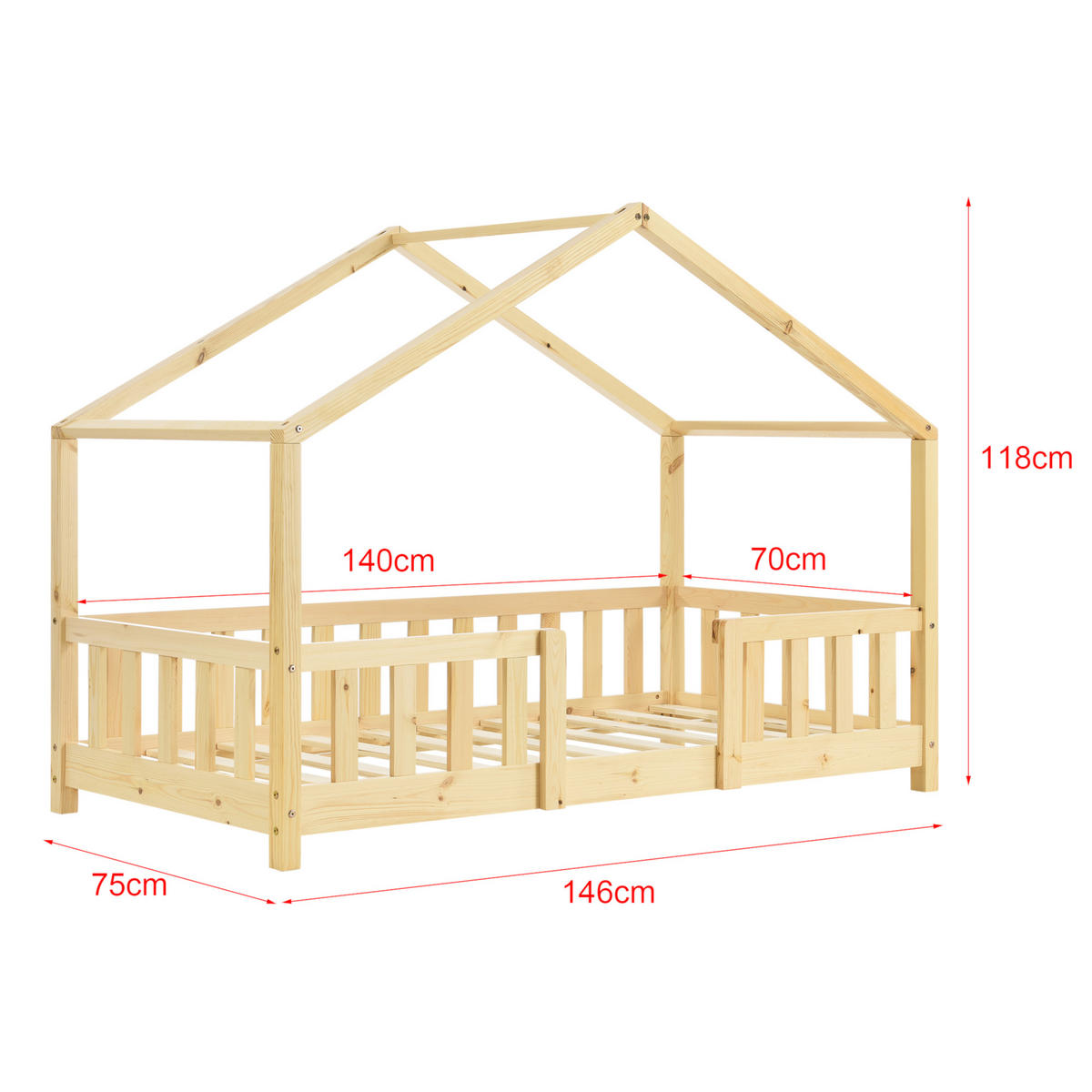 HAUSBETT Treviolo - Naturfarben, Holz (70/140cm) - [en.casa]