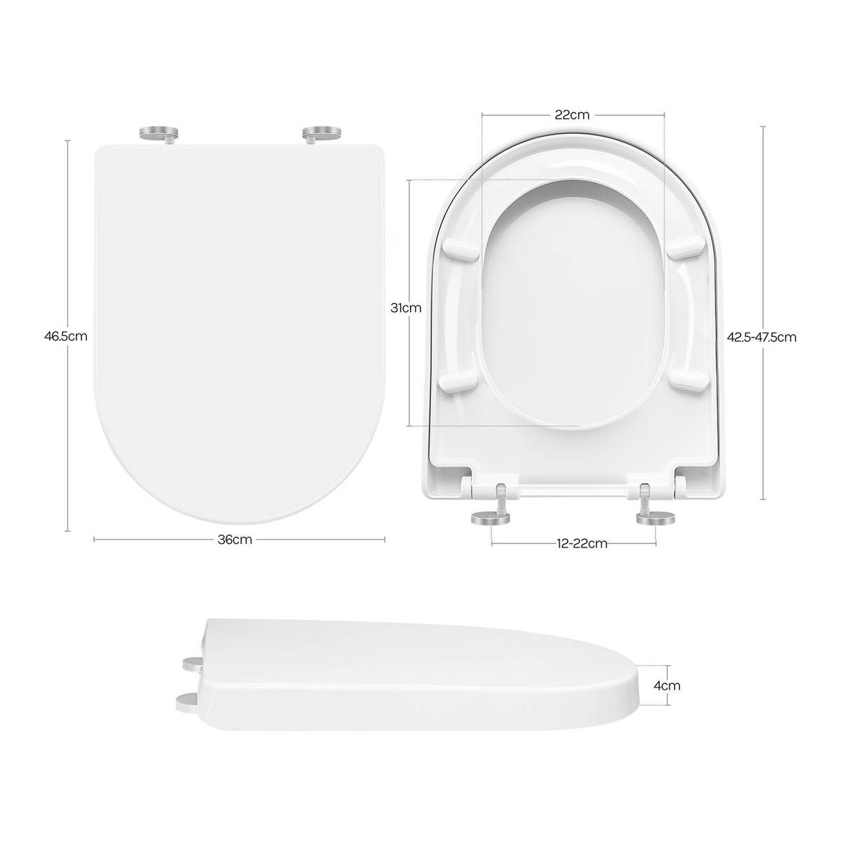 WC SITZ, Fast Fix/Schnellbefestigung, Antibakteriell D-Form - Weiß, Kunststoff (36/4/47cm) - Woltu