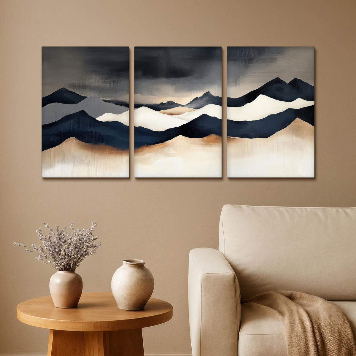 LEINWANDBILD 3er Set Landschaft - Abstrakt - Modern 120x60 cm - Dunkelblau, Textil (120/60cm) - MuchoWow