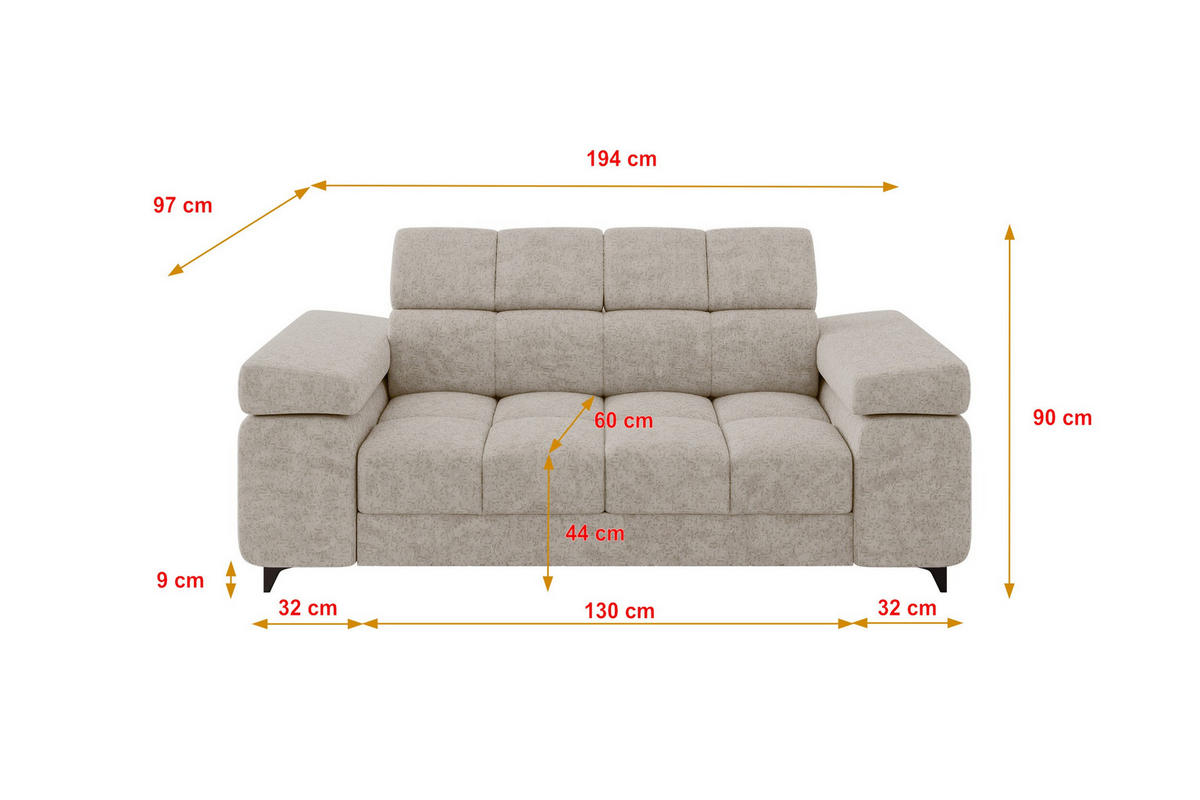 SOFA 2-Sitzer LORD-S1 194x97x90 cm Beige Chenille - Beige, Holzwerkstoff/Textil (194/90/97cm) - ALTDECOR