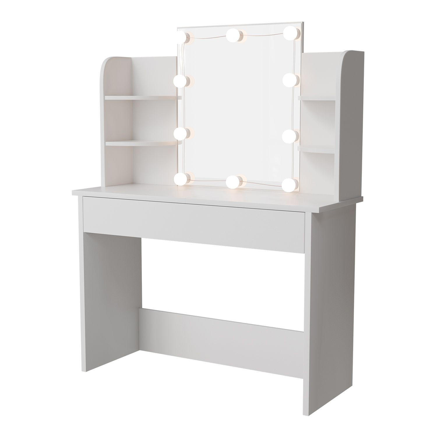 SCHMINKTISCH Bella mit LED Beleuchtung - Weiß, Holz (40/140/108cm) - Juskys