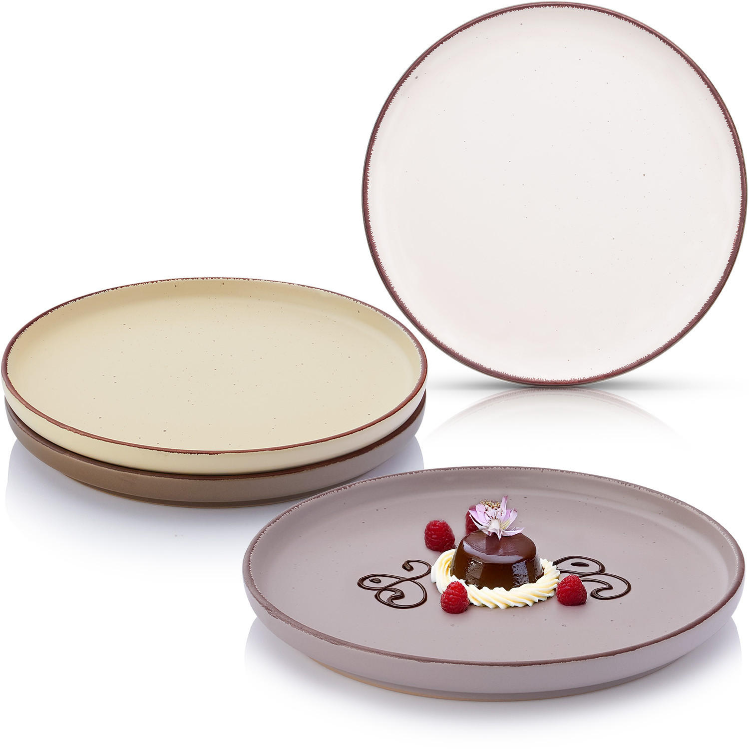 DESSERTTELLER BOMBAY ERDFARBEN - 4 teilig aus Steingut - Creme/Braun, Stein (20.5cm) - Sänger