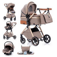 KINDERWAGENSET 3-in-1, tragbarer, klappbar, V8-Rastermuster KHAKI - Hellbraun, Metall (80/60cm) - Kaket