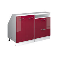 KUHINJSKI ORMAR ZA KOSINE KROVA R-Line Crveni visoki sjaj 120 cm Set od 2 korpusa ormara, dubina 60 cm - bijela/crvena, drvni materijal (120/83.8/60cm) - Vicco