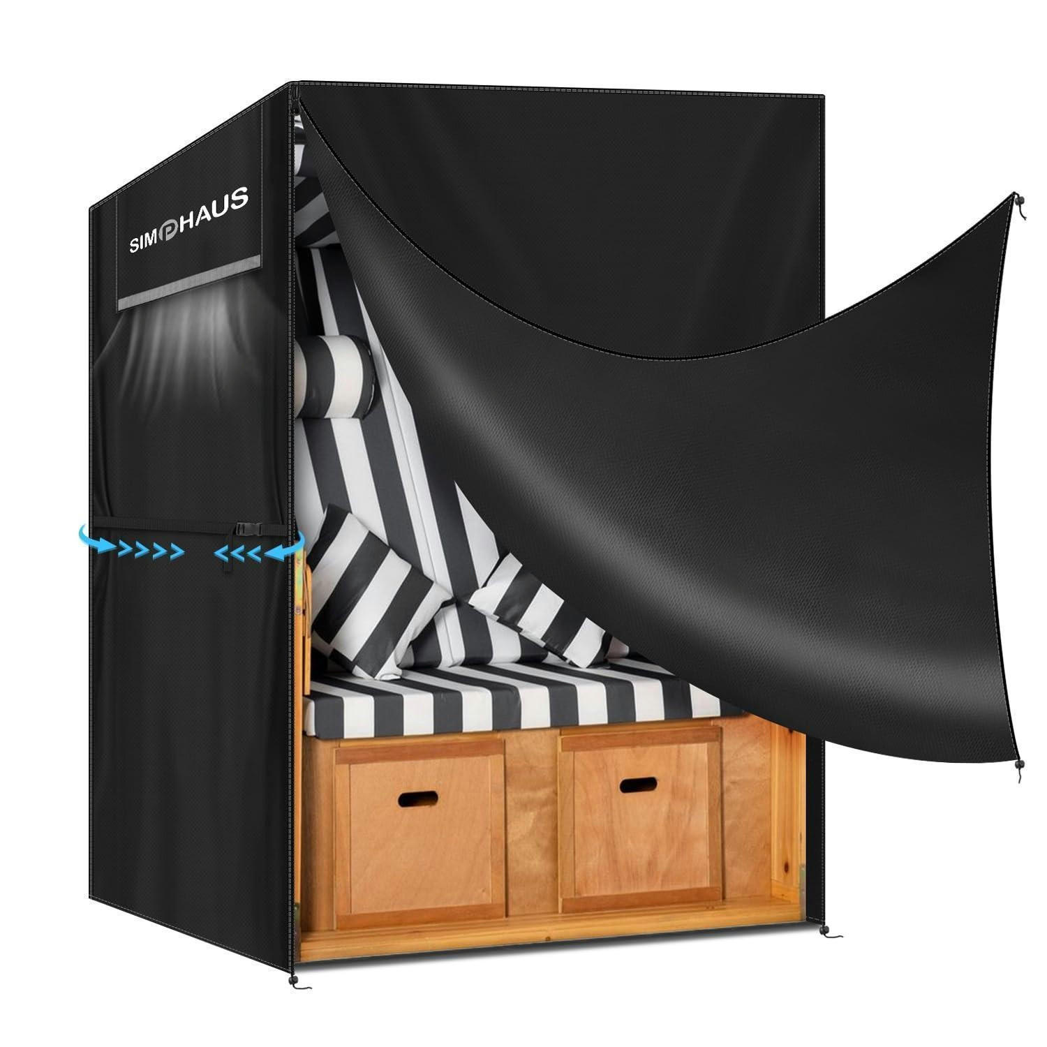 SCHUTZHÜLLE für Strandkorb 120x90x155/140cm 420D Oxford Gewebe Winterfest - Schwarz, Kunststoff (90/155/155cm)