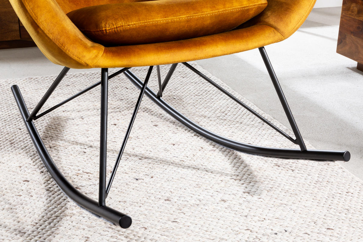 SCHAUKELSTUHL SCANDINAVIA SWING Samt Senfgelb 115 cm - Gelb/Schwarz, Textil/Metall (77/99/115cm) - riess-ambiente