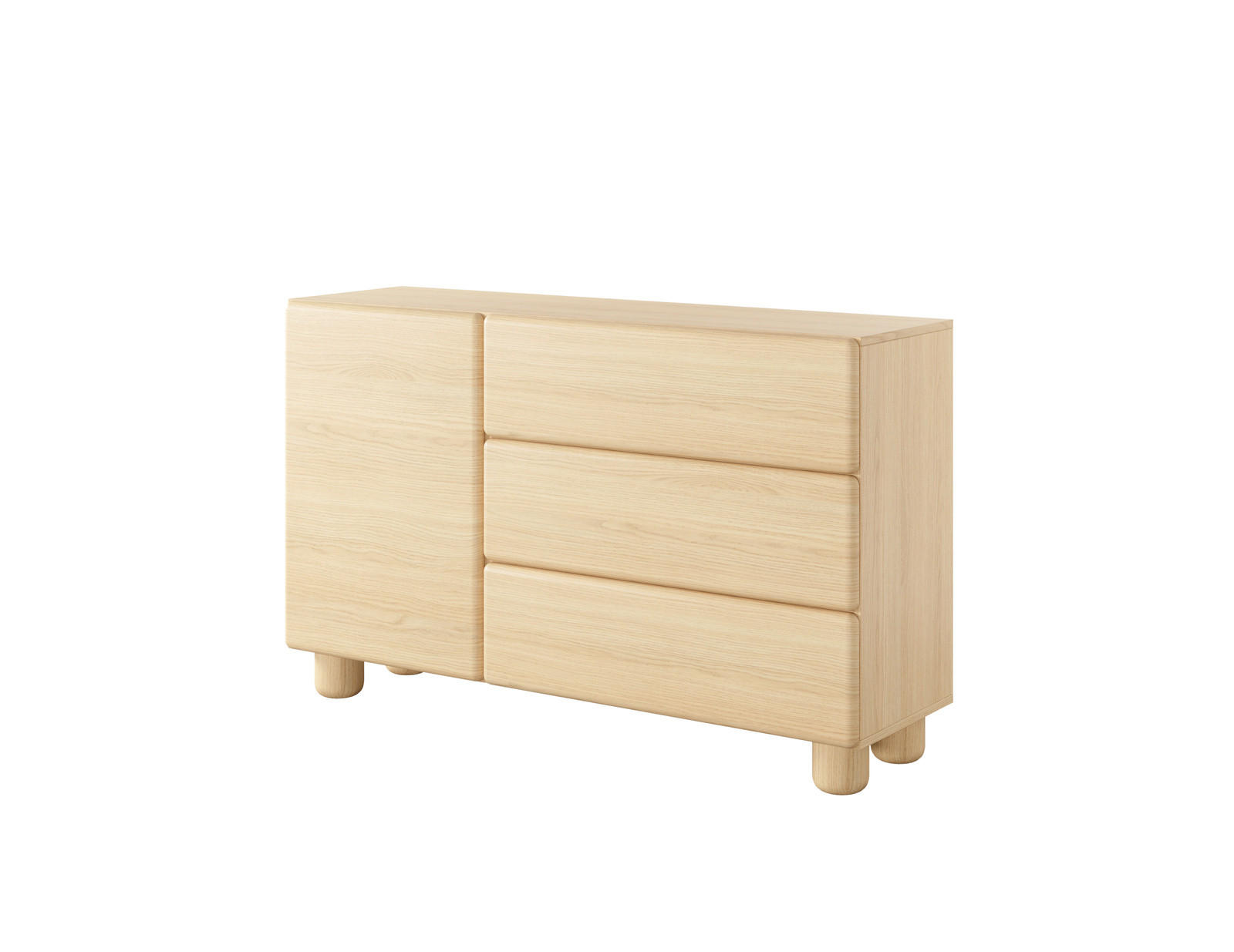 SIDEBOARD CERVI E 130 cm Eiche Vicenza - mit 1 Tür, 3 Schubladen und abgerundeten Fronten - Eichefarben, Holz/Holzwerkstoff (130/80/38cm) - Ravio