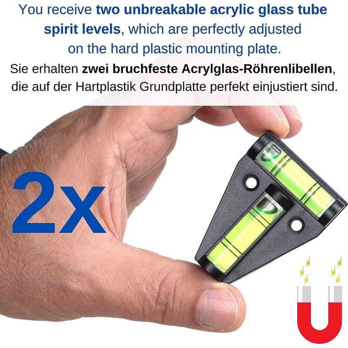 WASSERWAAGE - Dreieck - Zweiteiliges Set mit Magnet - Schwarz, Kunststoff (5.7/4.3/1.6cm) - DCA