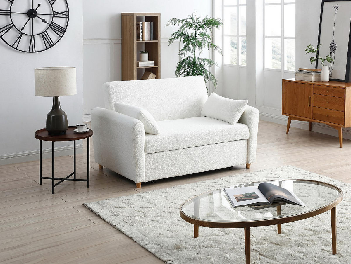 SOFA 2-Sitzer mit Schlaffunktion - Bouclé-Stoff - Weiß - AYLA - Weiß, Textil (140/86/87cm) - Vente-Unique