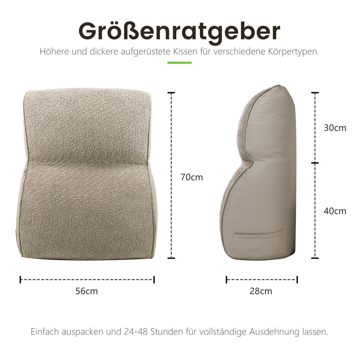 LESEKISSEN Segmentierte Kissen für zusätzlichen Komfort - Cappuccino, Textil (28/56cm) - Vercart