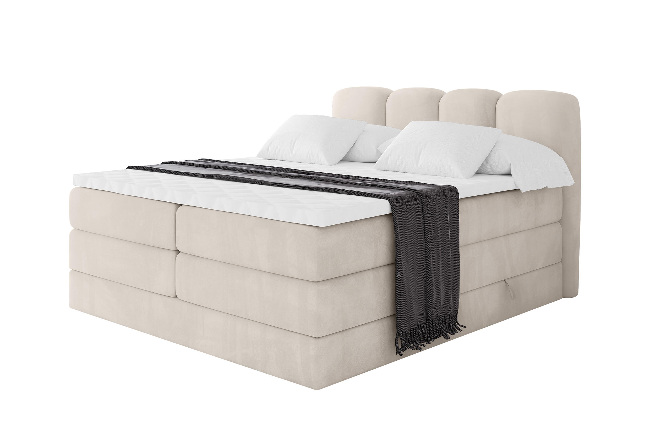 BOXBETT mit Matratze H3|H4 - NINA KING - 160x200 cm - Beige - Champagner, Holzwerkstoff (160/200cm) - ALTDECOR