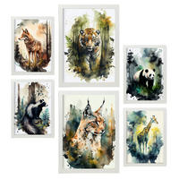 POSTER Set Mit 6 Warm Und Kalt Illustrationen Von Tieren In Naturlandschaften, Realistischer Aquarellstil Innenarchitektur A3 & A4 Weißer Rahmen - Weiß, Papier (29/3cm) - Nacnic