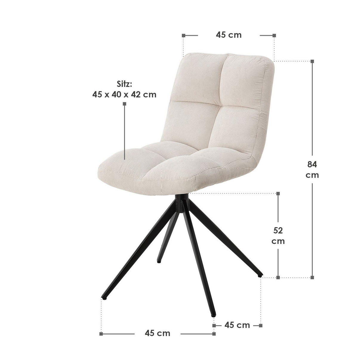 DREHSTUHL Dallas cord beige (2er-Set) - Beige, Textil (45/84/45cm) - Juskys