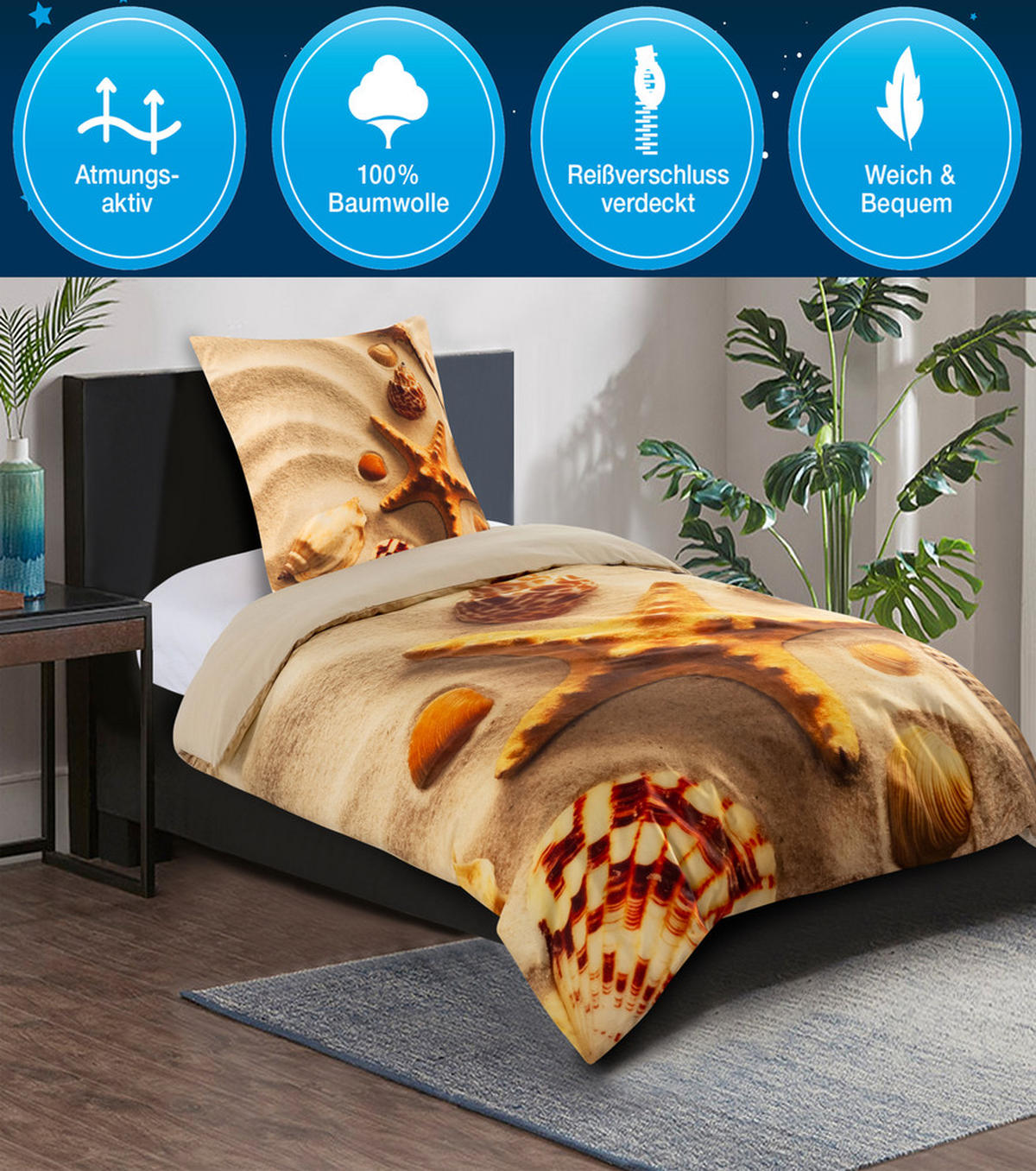 BETTWÄSCHE 2-teilig Sanibel - Beige, Naturmaterialien (135/200cm) - Sanilo